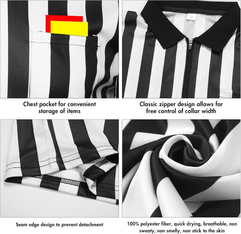 redgino Store 5 Pcs Men's Referee Costume Kit Official Referee Shirt Womens Ref Hat Whistle Yellow Red Penaltys Flag for Football Halloween - Image 3